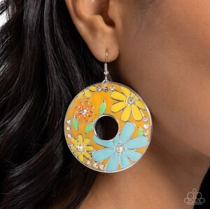 Paparazzi Yellow and Silver Statement Earrings with Floral Design